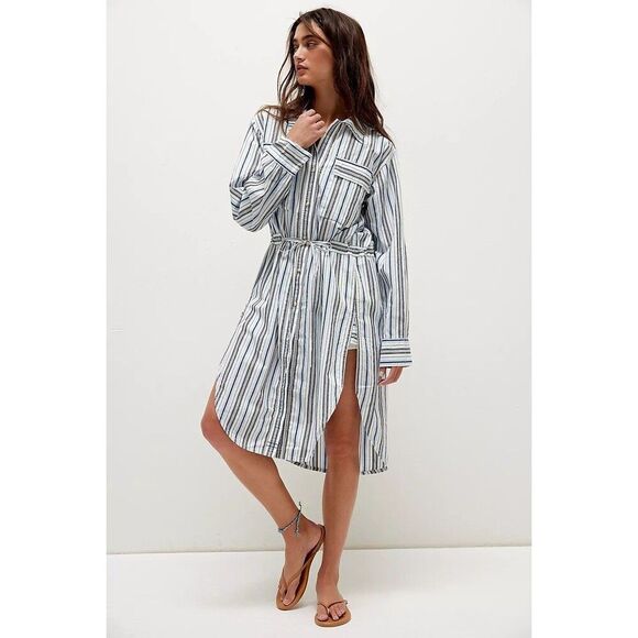 Free People We The Free Pop Prep Striped Shirt Midi Dress Buttondown XL  280767
